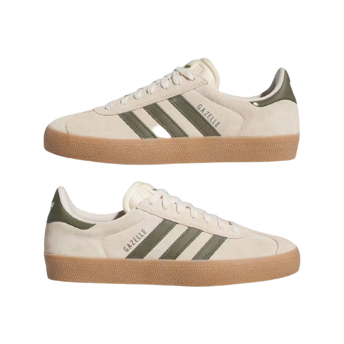 ADIDAS GAZELLE ADV SCHOENEN - ECRU TINT/FOCUS OLIVE/GUM The Old Man Boardsports Adidas