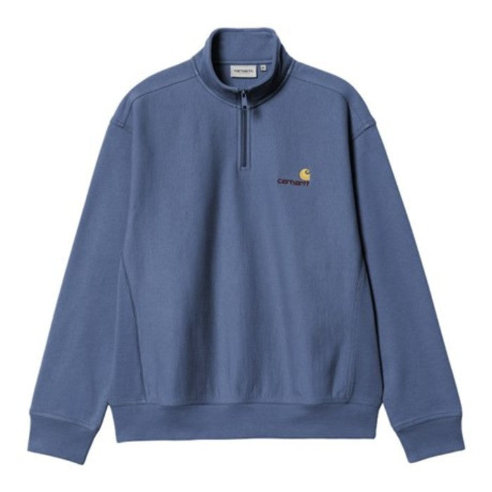 CARHARTT WIP HALF ZIP AMERICAN SCRIPT SWEATER BLUE IRIS