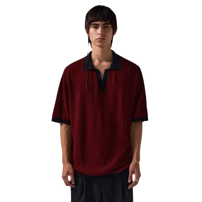 FORMER PERCEPTION OPEN COLLAR POLO BLACK/RED