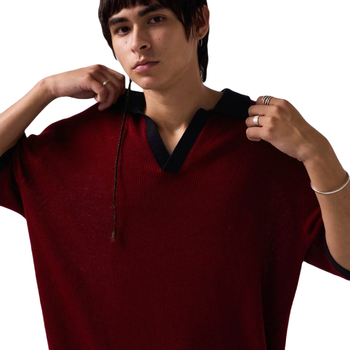 FORMER PERCEPTION OPEN COLLAR POLO BLACK/RED