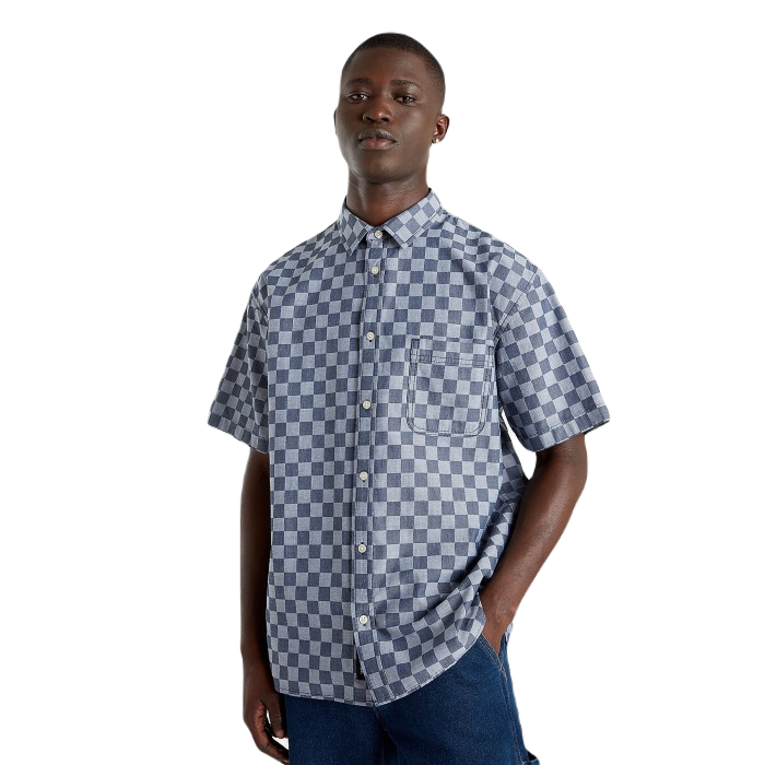 VANS WADE CHECKERBOARD WOVEN SHORT SLEEVE OVERHEMD DRESS BLUE