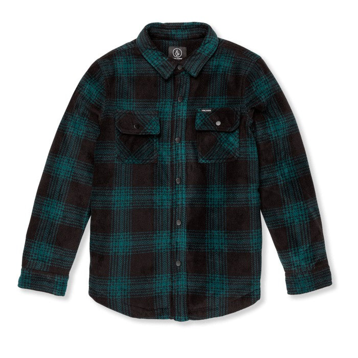 VOLCOM BOWERED FLEECE LONG SLEEVE OVERSHIRT EVERGREEN